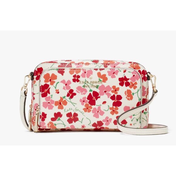 New Kate Spade Staci Sunny Floral Dual Zip Around Crossbody Pink Multi - Picture 1 of 5